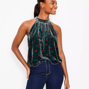 Loft New w Tags Sz S Floral Velvet Shirred Halter Top
